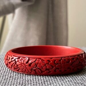 #2 - Rare Antique Chinese Carved Red Cinnabar Bangle Hand Carved 3" Diameter